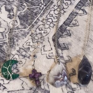 Silver and Green Crescent Necklace